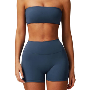Conjunto de sujetador deportivo de yoga de 2 piezas sin espalda, transpirable, elástico, de secado rápido, sin costuras, para fitness, gimnasio y uso activo. - Product Image 1