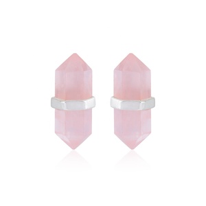 Natural Rose Quartz Double Point Crystal <b>Stud</b> Earrings <b>Sterling</b> <b>Silver</b> Healing Gemstone Earrings for Women - Product Image 1
