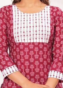 Kurta de qualité supérieure, coupe trapèze, écologique, longueur au sol, pour femmes, tenue formelle et festive, manches longues, fentes latérales, dentelle tissée - Product Image 2