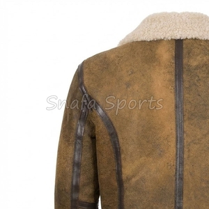 Men Real Fur <b>Shearling</b> Sheepskin Thick Vest <b>Bomber</b> Leather <b>Jacket</b> For Men In Wholesale Price With Custom Design - Product Image 6