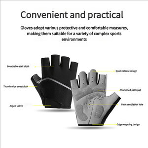 Gants de cyclisme mi-doigts antidérapants, extensibles, respirants et légers, unisexes, été, polyester, fermeture à enfiler, rouge, noir, blanc, gris - Product Image 3