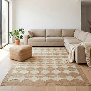 Tapis d'appoint en jute tissé à la main, motif losanges inspiré du style berbère, 9' x 12', pour salon, style scandinave, organique, moderne et luxe discret - Product Image 5