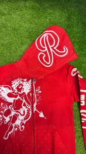 Sudadera con Capucha de Diseño Moderno para Hombre, Estilo Urbano, con Serigrafía, Bordado Desgastado Personalizado, Detalles de Pedrería - Product Image 3