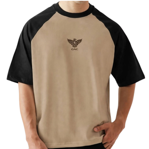 <b>Mens</b> Solid Embroidered <b>Raglan</b> <b>T</b>-<b>Shirt</b> Short Sleeve Crew Neck Casual Streetwear Custom Logo 100% Cotton 220 Grams Eco-Friendly - Product Image 1