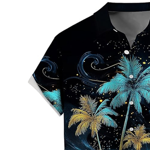 Men Summer Beach Shirt Tropical Hawaiian Print Short Sleeve Casual Button <b>Down</b> Lightweight Resort Wear - Product Image 3