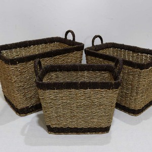Rustic Handwoven Eco-Friendly Seagrass <b>Storage</b> <b>Basket</b> Set Cotton <b>Rope</b> Organizer Bin Multifunction Handles for Living Room Decor - Product Image 5