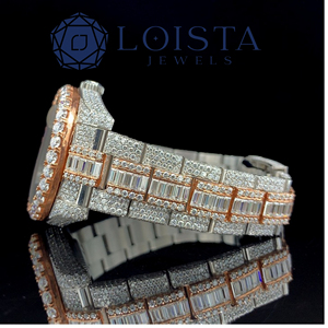 Montre personnalisable en quartz avec diamants Moissanite, verre et bracelet en acier inoxydable, design glacé, style luxe professionnel, cadeau pour homme - Product Image 4