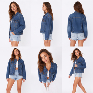 Women's Denim <b>Trucker</b> <b>Jacket</b> Full Sleeve Turn-down Collar Button Closure Denim <b>Jackets</b> Ladies Chest Pockets Casual Jeans <b>Jacket</b> - Product Image 3