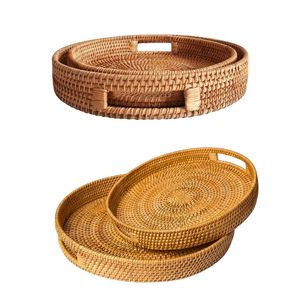 Wicker Rattan <b>Basket</b>/<b>Tray</b> Handmade Eco-Friendly Home Decor with Handles Space-Saving Multi-Purpose for Bread Fruit Snack Serving - Product Image 1