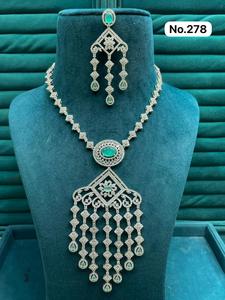 Ensemble de bijoux en zircon plaqué argent avec pierre précieuse rose, design géométrique pour femmes, collier et boucles d'oreilles de mariage, à la mode, n° 278 - Product Image 2