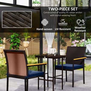 Set di 2 Sedie da Pranzo Impilabili in Vimini Blu Navy con Cuscini, Schienale e Braccioli per Terrazza e Giardino, per Uso Esterno - Product Image 6