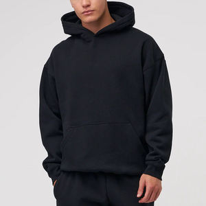 Sweat-shirt à capuche doublé en sherpa, en mélange de coton épais, coupe oversize, en molleton de coton, style streetwear, avec poche kangourou et bordures côtelées - Product Image 2