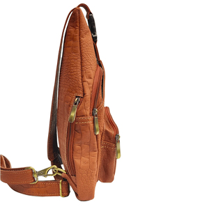 Sac bandoulière en cuir cognac personnalisé, sac de poitrine texturé le plus vendu, sac de voyage à bandoulière, organisateur de rangement, imperméable, unisexe - Product Image 6