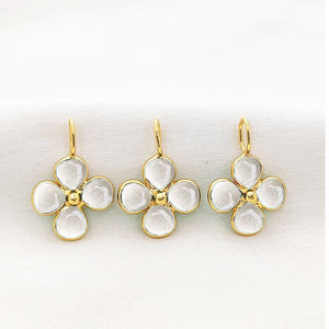 Crystal Clear Quartz Clover Shape Pendant 5mm Smooth Clover Bezel Handmade Pendant with 7mm Loop Gold Plated Clear Quartz Charm - Product Image 1