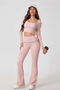 Whiteaura International Mid Waist <b>Flare</b> Yoga Pants Women Skinny Fit Bootcut <b>Leggings</b> Ribbed Breathable Elastic Waist Workout - Product Image 5