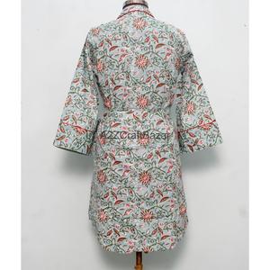 Colorful Floral Block Printed Cotton Midi Boho Straight <b>Bell</b> Sleeve Eco-Friendly Night Sleep Wear Long Shirt Tunic for Women - Product Image 6