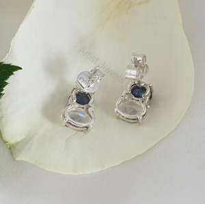 <b>Blue</b> Sapphire Moonstone <b>Earrings</b> Natural Sapphire <b>Stud</b> <b>Earrings</b> Rainbow Moonstone Diamond <b>Earrings</b> Gemstone Wholesale Customised - Product Image 3