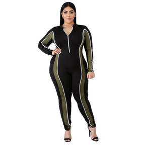 Mono morado con bloques de color para mujer, manga larga, cintura alta, cremallera frontal, ajuste ceñido, ropa de club, elastano, poliéster - Product Image 5