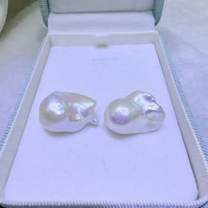 Perles d'eau douce naturelles Zhuji 13-18 mm, clous d'oreille Daba Luo, élégantes et tendance, boucles d'oreilles en argent pur pour femmes, vente en gros - Product Image 5