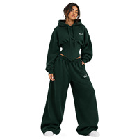 Ensemble de survêtement vert haut de gamme pour femme avec corset, sweats à capuche oversize, pantalon palazzo large en coton épais, vêtements d'hiver