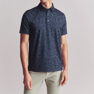 Men's Navy Blue Short Sleeve Polo Shirt Solid Color Casual Regular Fit Button Front Woven Cotton Oxford Style - Product Image 3