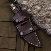 Couteau de chasse et de camping utilitaire à lame fixe en acier inoxydable personnalisé, manche en corne, étui en cuir, fabrication OEM, lame pleine longueur