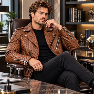 Chaqueta de Motociclista de Cuero Genuino con Grabado de Piel de Vaca para Hombre, Invierno - Product Image 5