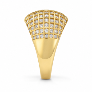 Anillo de Oro Amarillo de 14 Quilates con Diamantes Blancos en Forma de Domo |   Anillo de cóctel llamativo con diseño de rejilla pavé |   Certificado IGI, Chapado en Rodio, Lujoso y Fino - Product Image 2