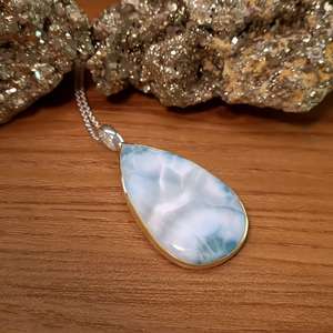 Natural Larimar Pendant 925 Sterling Silver Vintage Engagement Wedding Necklace Drop Cabochon Gemstone Jewelry for Women Gift - Product Image 6