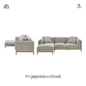 Canapé d'angle moderne minimaliste en forme de L avec structure en bois massif et chaise longue en tissu pour salon, villa, hôtel - Product Image 6