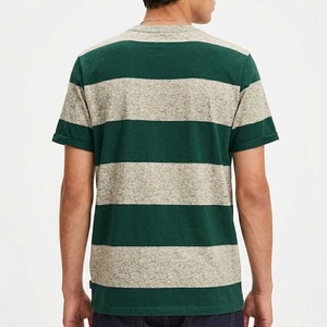 T-shirt à manches courtes rayé pour homme de haute qualité, coupe classique, col rond, en coton tricoté décontracté, motif vert et beige - Product Image 2