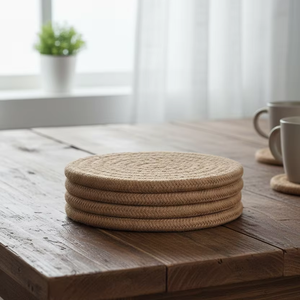 Posavasos Clásico Ecológico Redondo de Cuerda de Algodón Trenzada y Tejida, Resistente al Calor, para Cocina y Mesa de Comedor - Product Image 3
