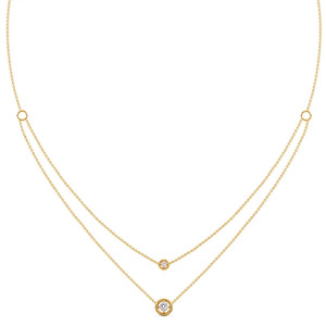 Minimal Double Layer Diamond <b>Necklace</b> with Twin Floating Round Sparkle Accents and <b>Delicate</b> Chain Design - Product Image 2