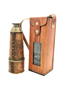 Télescope en laiton artisanal de style pirate avec étui de rangement en cuir, décoration de bureau maritime vintage - Product Image 2