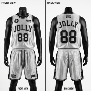 High Quality 180 GSM Breathable Polyester Basketball Set Grey Black Trim Panel Design Custom <b>Heat</b> Print logo for men's set - Product Image 1