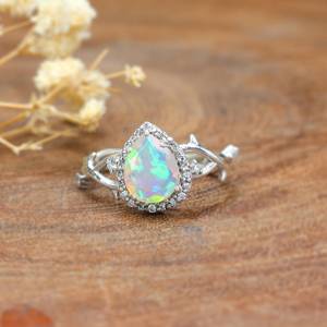 Natural White Fire Ethiopian <b>Opal</b> Rhodium Plated Religious Statement Wedding Engagement <b>Ring</b> for Women - Product Image 1
