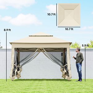 Gazebo da Giardino in Acciaio Impermeabile Beige 3,35m x 3,35m con Zanzariera a Cerniera e Borsa per il Trasporto - Product Image 3