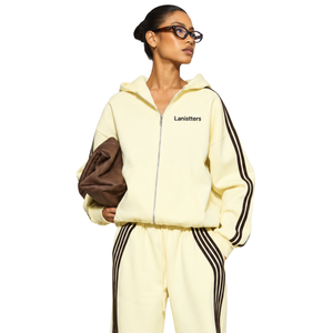 Women Winter Contrast Panel <b>Zip</b> Hoodie Tracksuit Set Relaxed Jacket Wide Leg <b>Trousers</b> <b>Side</b> Stripe Casual Eco-Friendly Two Piece - Product Image 3