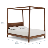 Lit à baldaquin pliable en bois de manguier massif sculpté à la main avec tête de lit éclairée – Vente en gros |   Lit plateforme à baldaquin avec tête de lit cintrée
