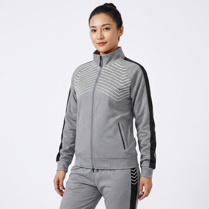 Survêtement gris à imprimé géométrique pour homme, veste à fermeture éclair intégrale avec poches latérales et pantalon assorti, tenue sportive d'automne, coupe régulière - Product Image 5