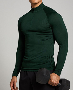 Camiseta de Compresión de Manga Larga con Cierre de Cremallera de Alta Calidad para Hombre, Color Verde Oscuro, Absorbente de Sudor, Transpirable, de Secado Rápido, Elástica, para Yoga - Product Image 1