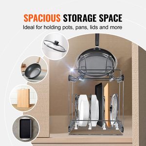 Organizzatore per Armadio a 2 Livelli Espandibile e Estraibile, Personalizzabile, con Divisori in Filo Metallico Regolabili per Padelle, Pentole, Teglie da Forno e Vassoi - Product Image 2