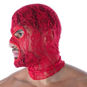 Masque intégral en cuir rouge pour homme, style fetish, avec dentelle fluide et ouverture pour la bouche, pour tenue de club sexy - Product Image 6