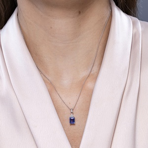 2.72g 14k <b>SOLID</b> <b>Gold</b> Emerald-cut 0.5 CT Blue Sapphire <b>Pendant</b> With 0.02 CT Diamond Trio Luxury High Quality Link Chain Necklace - Product Image 4