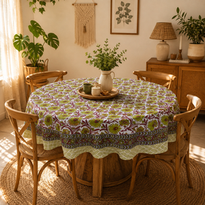 Jaipur Block Boho Floral Print Cotton 60" Round <b>Dining</b> <b>Table</b> <b>Cover</b> for Wedding Parties Home Gifting Cafe Wedding Hotel Decor - Product Image 5