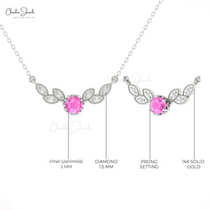 14K Real Gold Pink Sapphire Dainty Necklace 0.45CTW Natural Gemstone & G-H Diamond Trendy Flower Necklace for Wedding Engagement - Product Image 5
