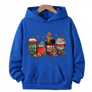 Sudadera con Capucha Navideña Roja de Algodón Estampada con Diseño de Bebidas Navideñas y Galletas de Jengibre, Unisex, Informal, para Invierno - Product Image 4