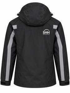 <b>Men</b>’s Waterproof Hooded Work Jacket <b>Black</b> Grey Contrast Panel <b>Windbreaker</b> with Chest Pocket Adjustable Cuffs Custom Logo - Product Image 2