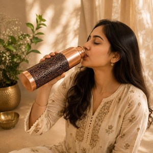 Botella de Agua de Cobre de Lujo con Diseño Antiguo en Relieve, de Calidad Superior, con Tapa, Ideal para Hidratación Deportiva y Uso Diario - Product Image 3