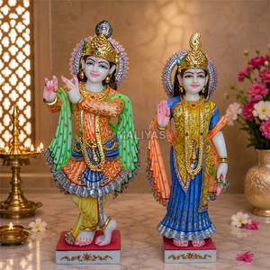 Marble Radha Krishna Statue | Handcrafted Radha Krishna Marble Murti | Color Painted White Marble Idol | MALIYAS Jaipur - Product Image 1